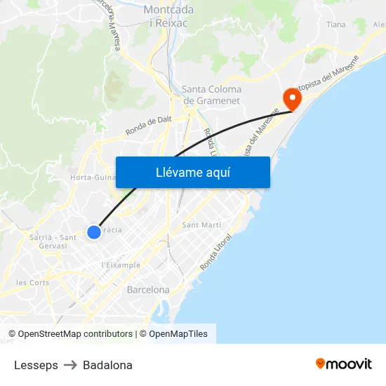 Lesseps to Badalona map