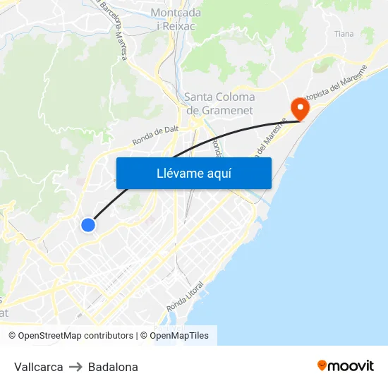 Vallcarca to Badalona map