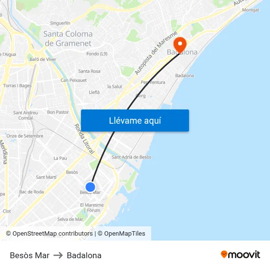Besòs Mar to Badalona map