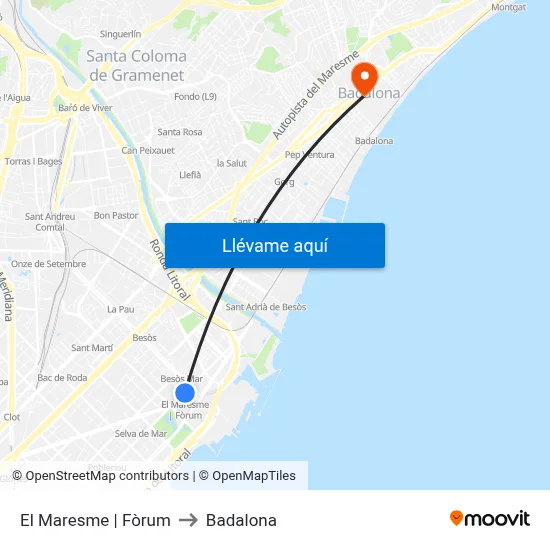 El Maresme | Fòrum to Badalona map
