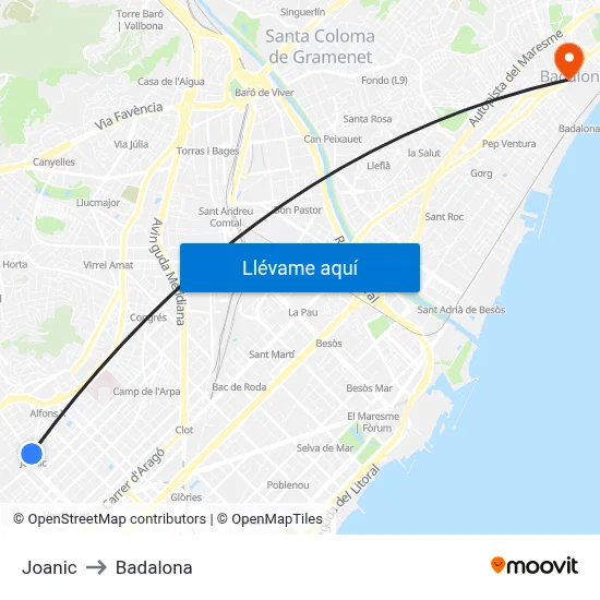 Joanic to Badalona map