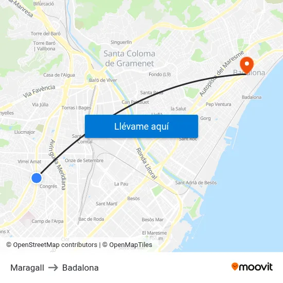 Maragall to Badalona map