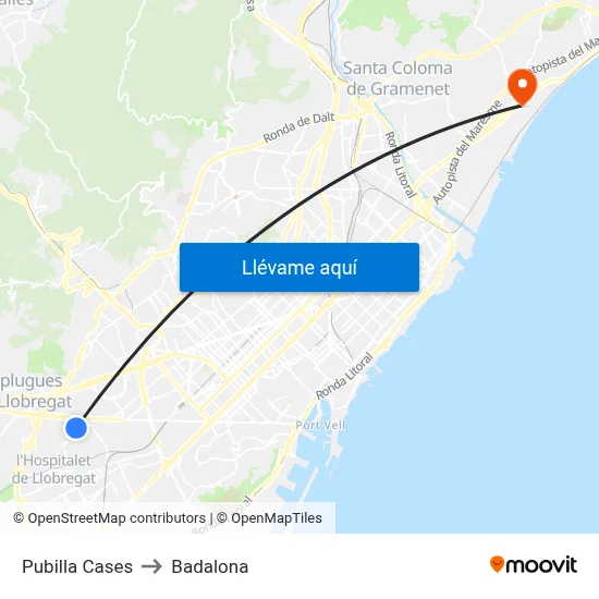 Pubilla Cases to Badalona map