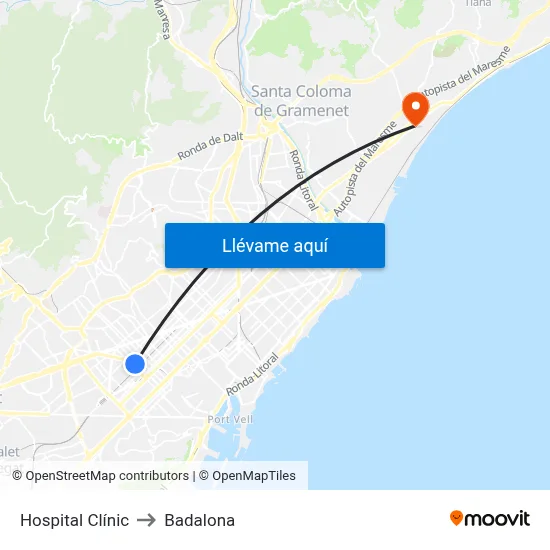 Hospital Clínic to Badalona map