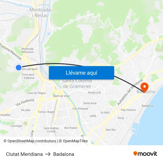 Ciutat Meridiana to Badalona map