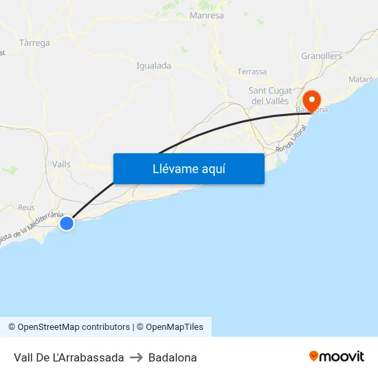 Vall De L'Arrabassada to Badalona map