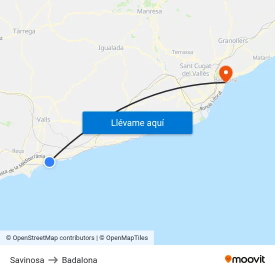Savinosa to Badalona map
