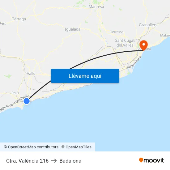 Ctra. València 216 to Badalona map