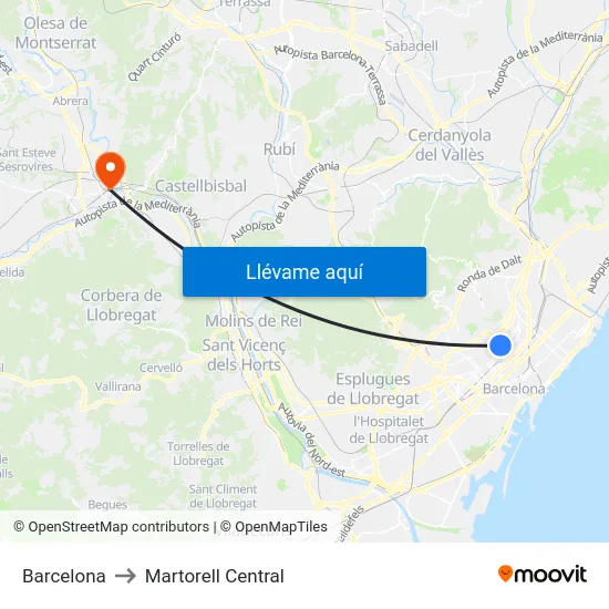 Barcelona to Martorell Central map