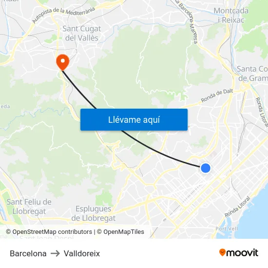 Barcelona to Valldoreix map