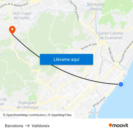 Barcelona to Valldoreix map
