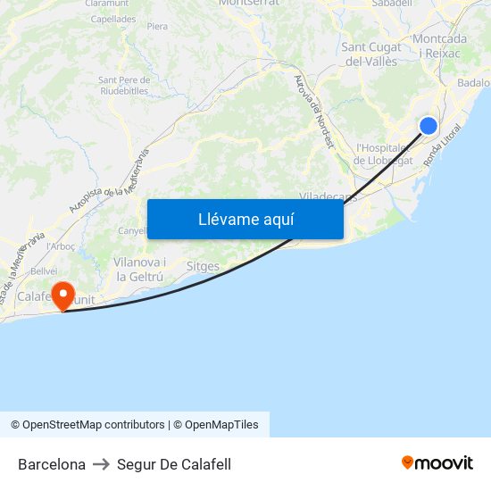 Barcelona to Segur De Calafell map