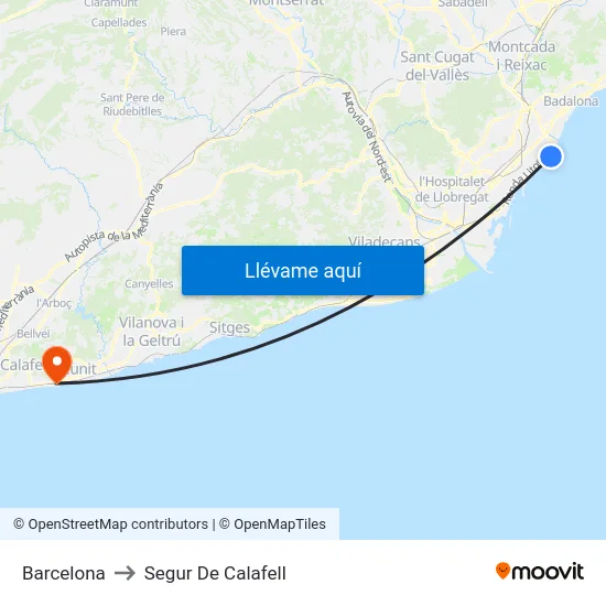 Barcelona to Segur De Calafell map