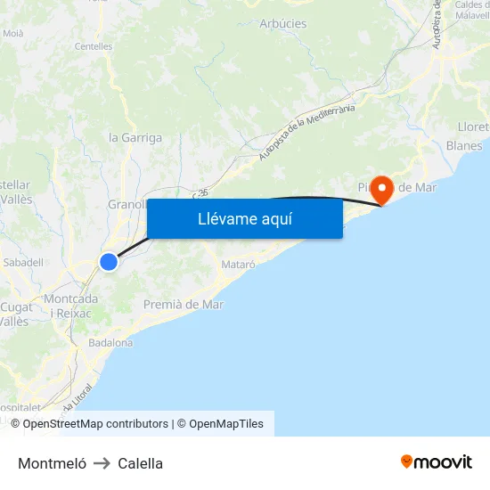 Montmeló to Calella map