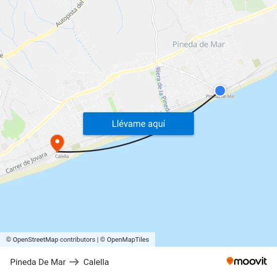 Pineda De Mar to Calella map