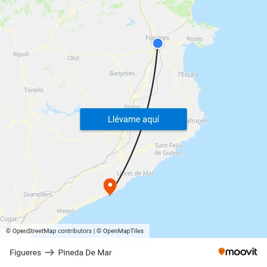 Figueres to Pineda De Mar map