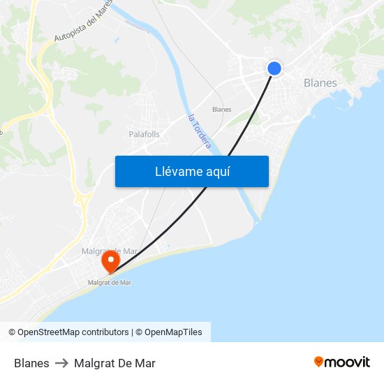 Blanes to Malgrat De Mar map