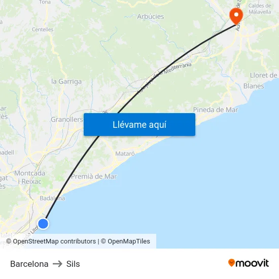 Barcelona to Sils map