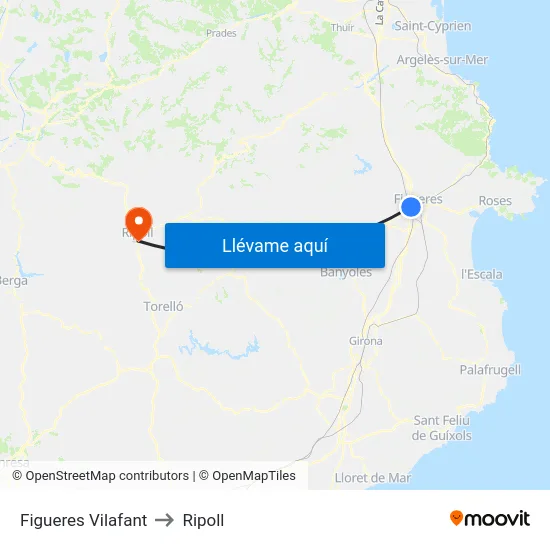 Figueres Vilafant to Ripoll map