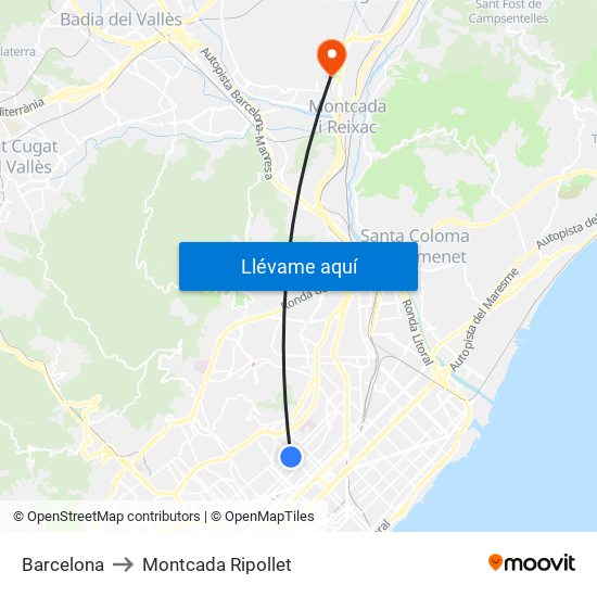 Barcelona to Montcada Ripollet map