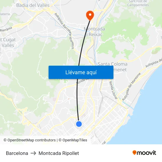 Barcelona to Montcada Ripollet map