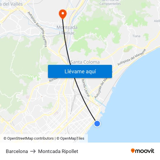 Barcelona to Montcada Ripollet map