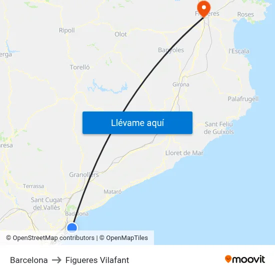Barcelona to Figueres Vilafant map