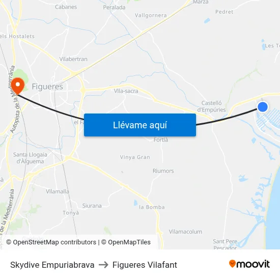 Skydive Empuriabrava to Figueres Vilafant map