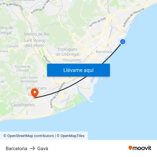 Barcelona to Gavà map