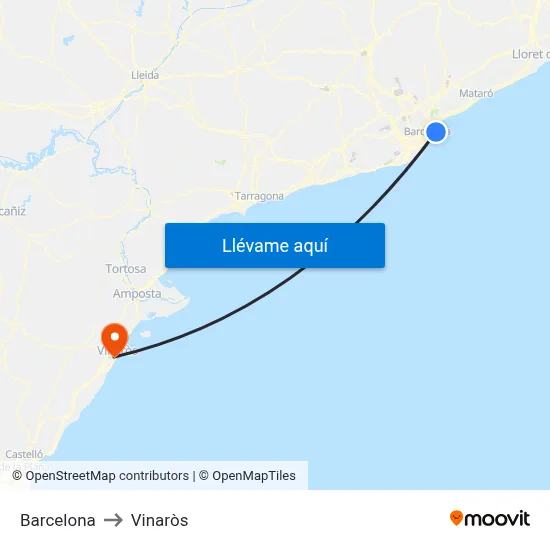 Barcelona to Vinaròs map