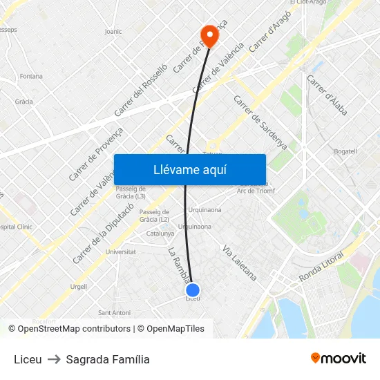 Liceu to Sagrada Família map
