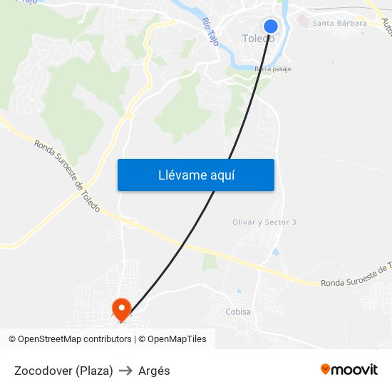 Zocodover (Plaza) to Argés map