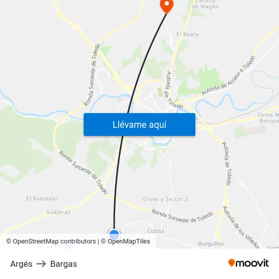 Argés to Bargas map