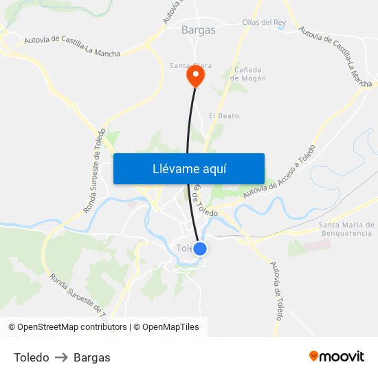 Toledo to Bargas map