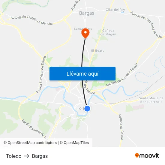 Toledo to Bargas map