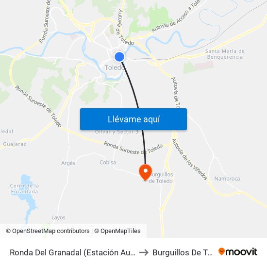 Ronda Del Granadal (Estación Autobuses) to Burguillos De Toledo map