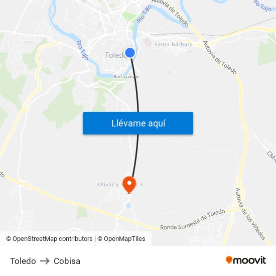 Toledo to Cobisa map