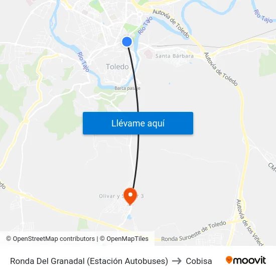 Ronda Del Granadal (Estación Autobuses) to Cobisa map