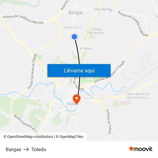 Bargas to Toledo map