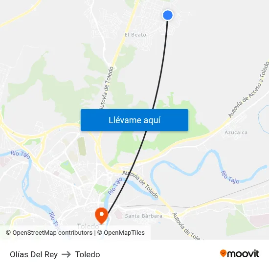 Olías Del Rey to Toledo map