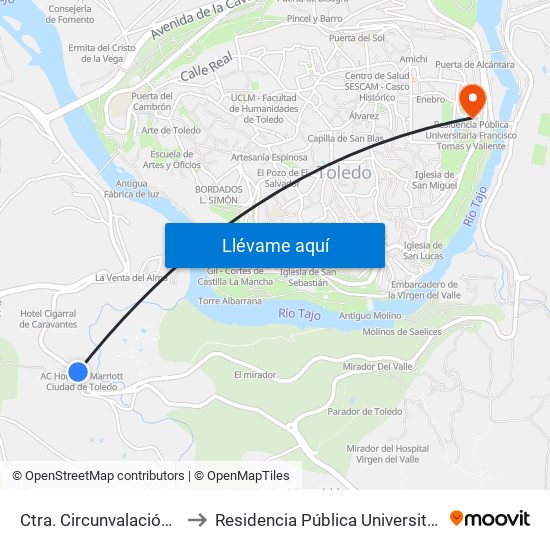 Ctra. Circunvalación (H. Ciudad De Toledo) to Residencia Pública Universitaria Francisco Tomas Y Valiente map