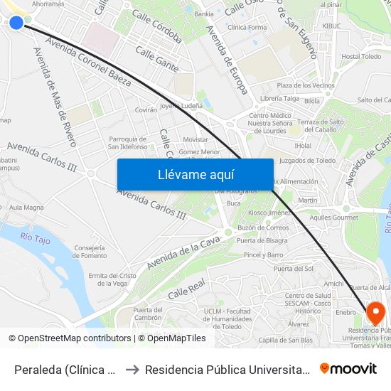 Peraleda (Clínica Del Rosario - Vuelta) to Residencia Pública Universitaria Francisco Tomas Y Valiente map