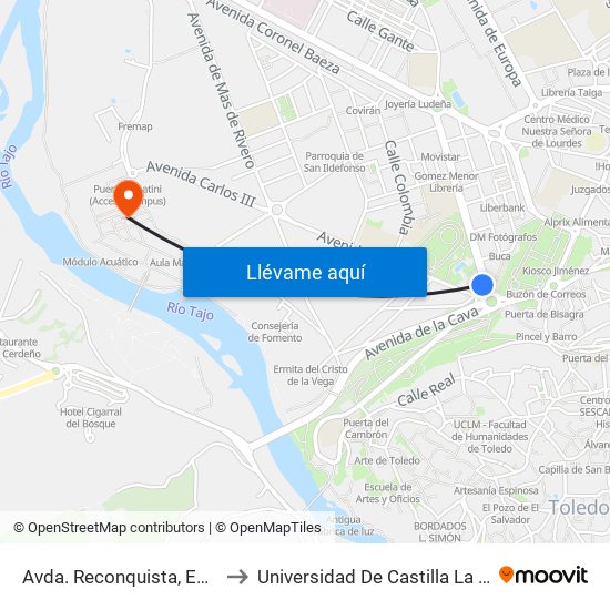 Avda. Reconquista, Esquina Avda. De Carlos III to Universidad De Castilla La Mancha - Campus De Toledo map