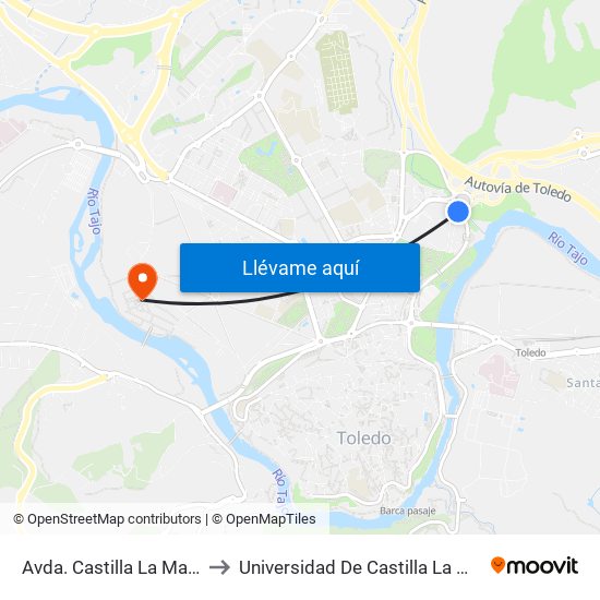 Avda. Castilla La Mancha (Polideportivo) to Universidad De Castilla La Mancha - Campus De Toledo map