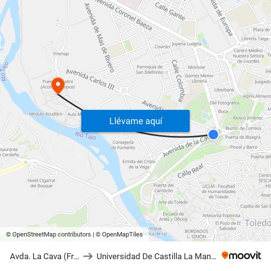Avda. La Cava (Frente Carlos Iii) to Universidad De Castilla La Mancha - Campus De Toledo map