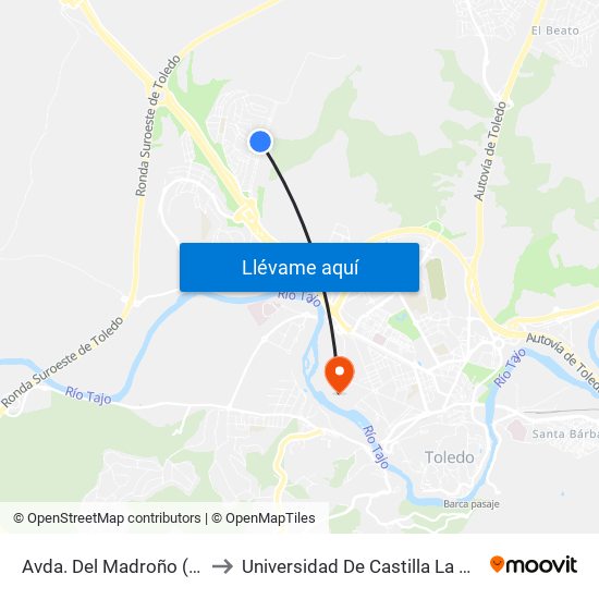 Avda. Del Madroño (Esquina Calle Fresno) to Universidad De Castilla La Mancha - Campus De Toledo map