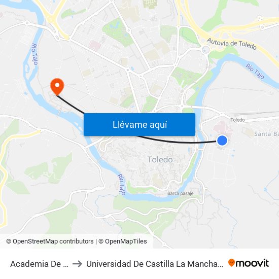 Academia De Infantería to Universidad De Castilla La Mancha - Campus De Toledo map