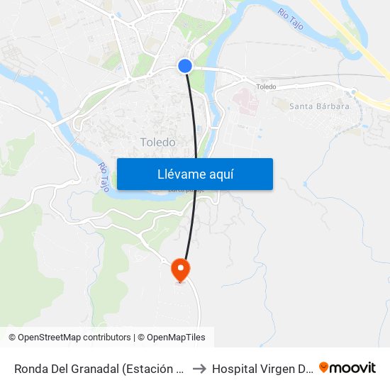 Ronda Del Granadal (Estación Autobuses) to Hospital Virgen Del Valle map