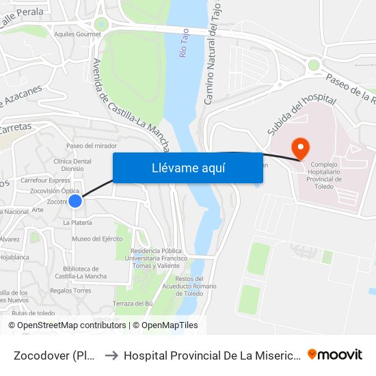 Zocodover (Plaza) to Hospital Provincial De La Misericordia map