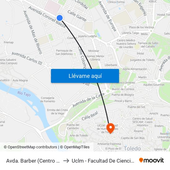 Avda. Barber (Centro De Especialidades) to Uclm - Facultad De Ciencias Jurídicas Y Sociales map